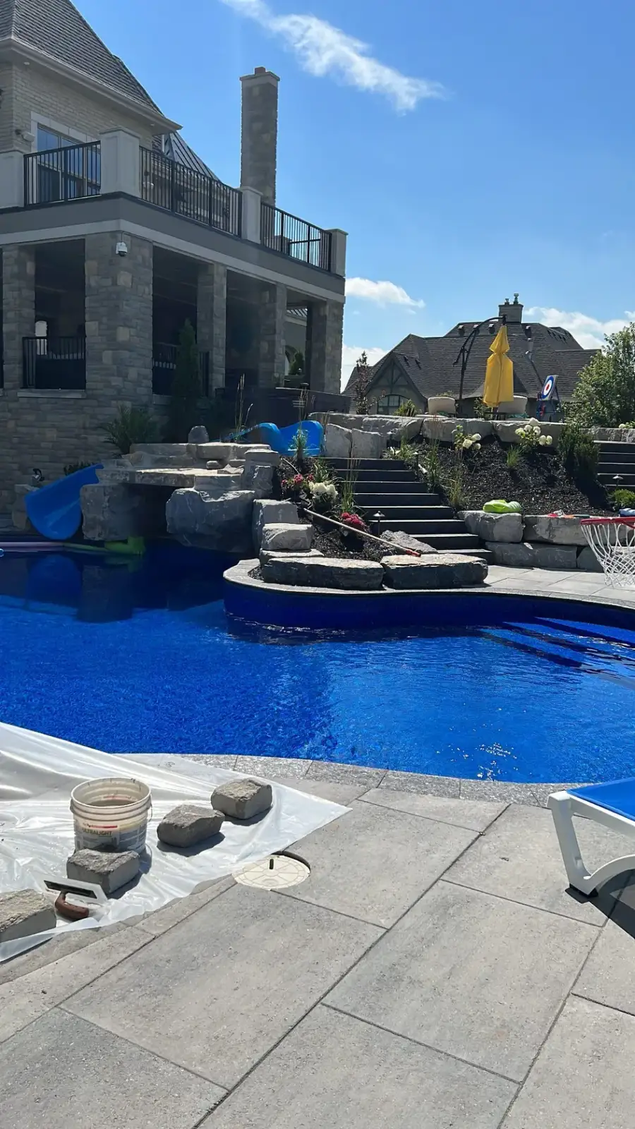 Rock grotto with waterfalls and a swim-up bar